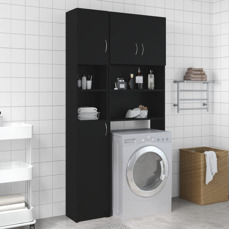 Washing Machine Cabinet Set Black Engineered Wood Payday Deals