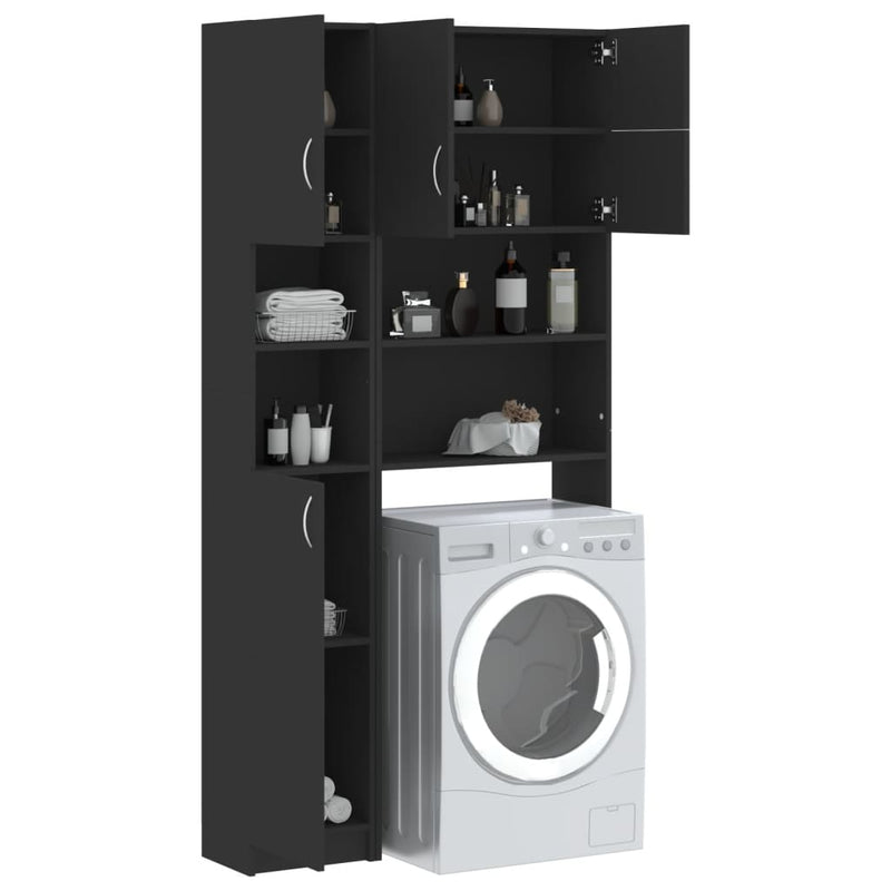 Washing Machine Cabinet Set Black Engineered Wood Payday Deals