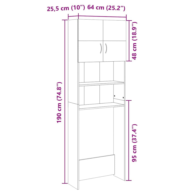 Washing Machine Cabinet Sonoma Oak 64x25.5x190 cm Engineered Wood Payday Deals