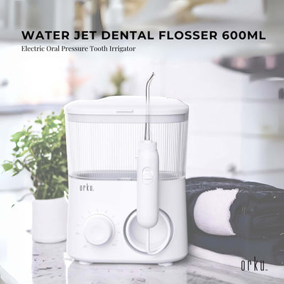 Water Jet Dental Flosser 600ml White - Electric Oral Pressure Tooth Irrigator Payday Deals