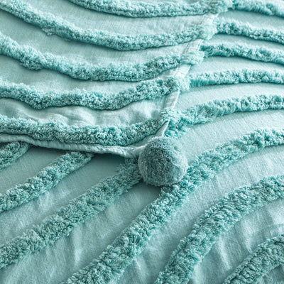 Wave Cotton Chenille Vintage Washed Tufted Aqua Throw by Renee Taylor