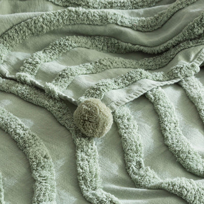 Wave Cotton Chenille Vintage Washed Tufted Sage Throw by Renee Taylor