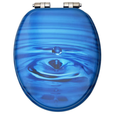 WC Toilet Seat with Soft Close Lid MDF Blue Water Drop Design Payday Deals