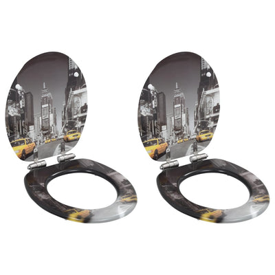 WC Toilet Seats 2 pcs with Soft Close Lids MDF New York Design Payday Deals