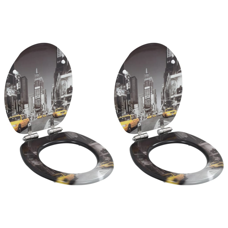 WC Toilet Seats 2 pcs with Soft Close Lids MDF New York Design Payday Deals