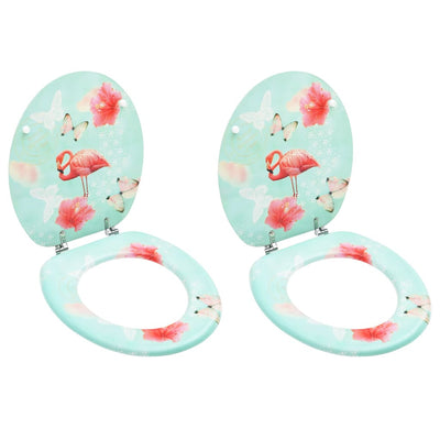 WC Toilet Seats with Lid 2 pcs MDF Flamingo Design Payday Deals