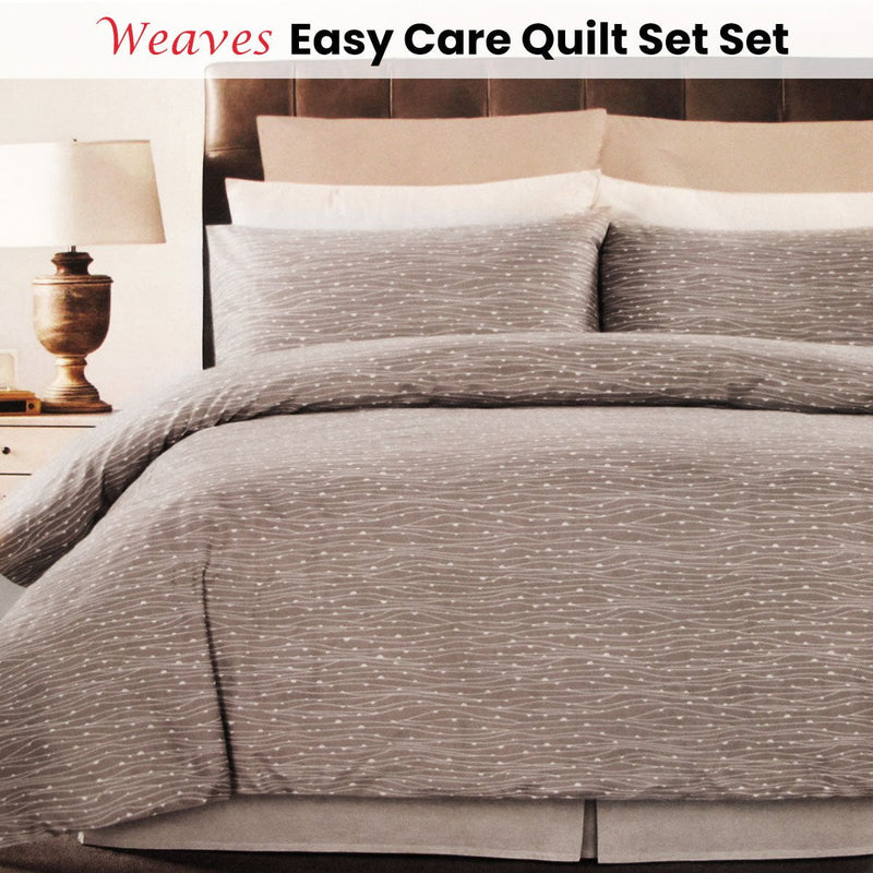 Weaves Coffee Easy Care Quilt Cover Set King Payday Deals