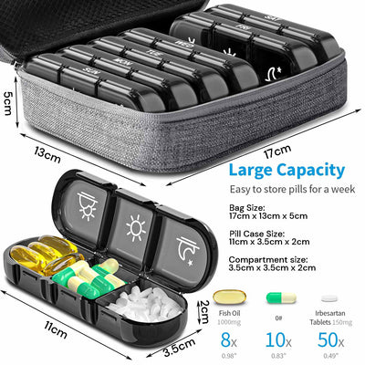 Weekly Pill Organizer 3 Times a Day Pill Box Daily Pill Case Vitamin, Medicine Case Grey Payday Deals