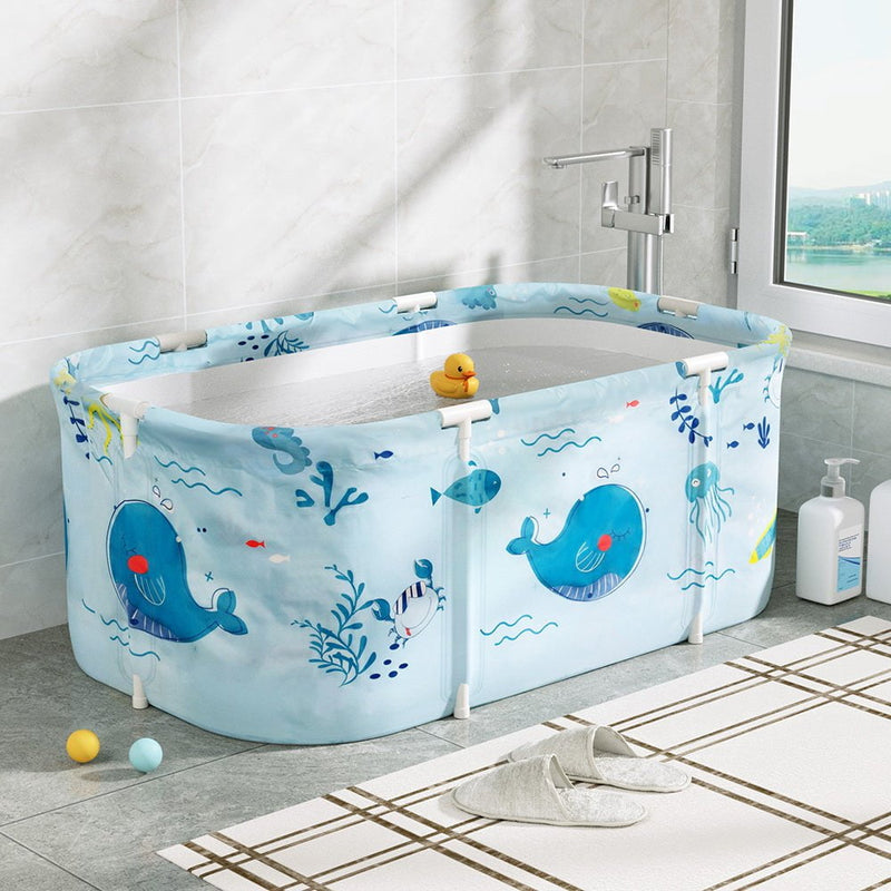 Weisshorn Foldable Bathtub PVC Spa Bucket Inflatable Cushion 113x61cm Blue Payday Deals