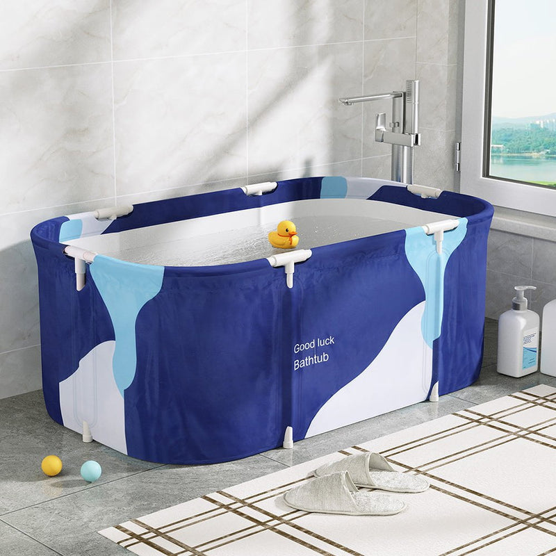 Weisshorn Foldable Bathtub PVC Spa Bucket Inflatable Cushion 114x62cm Navy Blue Payday Deals