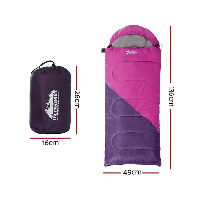 Weisshorn Sleeping Bag 136cm Kids Camping Hiking Winter Pink Payday Deals