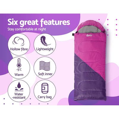 Weisshorn Sleeping Bag 136cm Kids Camping Hiking Winter Pink Payday Deals
