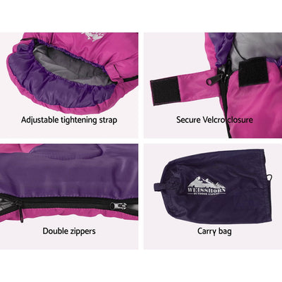 Weisshorn Sleeping Bag Bags Kid 172cm Camping Hiking Thermal Pink Payday Deals