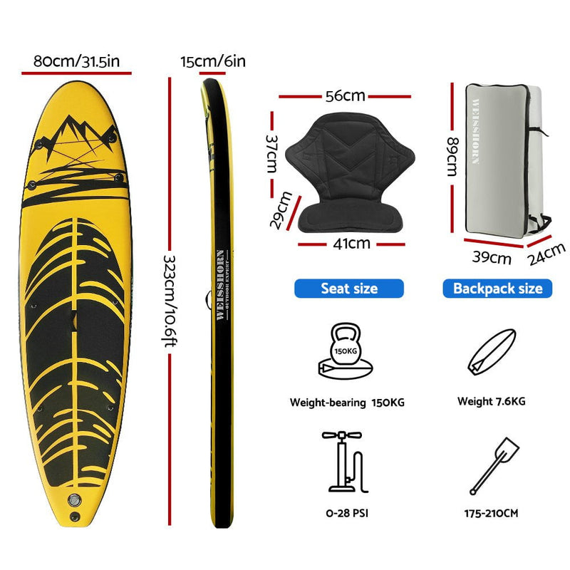 Weisshorn Stand Up Paddle Board Inflatable Kayak SUP Surfboard Paddleboard 10FT Payday Deals