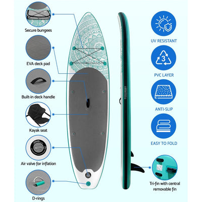 Weisshorn Stand Up Paddle Board Inflatable Kayak Surfboard SUP Paddleboard 10FT Payday Deals