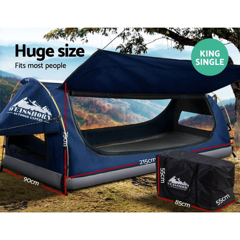 Weisshorn Swag King Single Camping Canvas Free Standing Swags Blue Dome Tent Payday Deals