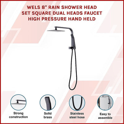 WELS 8" Rain Shower Head Set Square Dual Heads Faucet High Pressure Hand Held Payday Deals