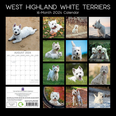 West Highland White Terriers 2024 Square Wall Calendar Pets Dog 16 Month Planner Payday Deals