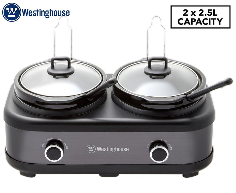 Westinghouse 2 Pot Slow Cooker - Black/Stainless Steel WHSC06KS Payday Deals