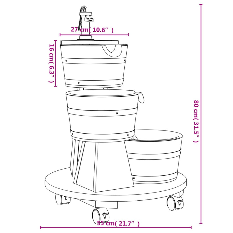 Wheeled Water Fountain with Pump 55x55x80 cm Solid Wood Fir Payday Deals