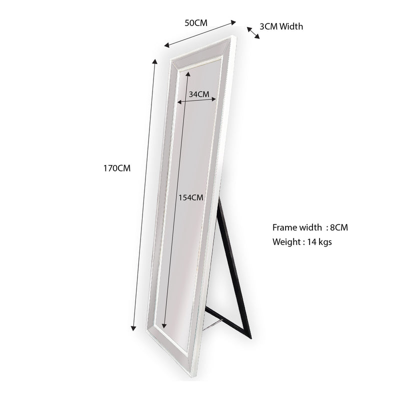 White Beaded Framed Mirror - Free Standing 50cm x 170cm Payday Deals