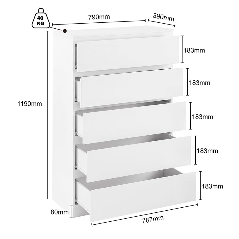 White Chest of Drawers for Bedroom Dresser with 5 Dressers Storage for Girls,Kids Closet Modern Payday Deals