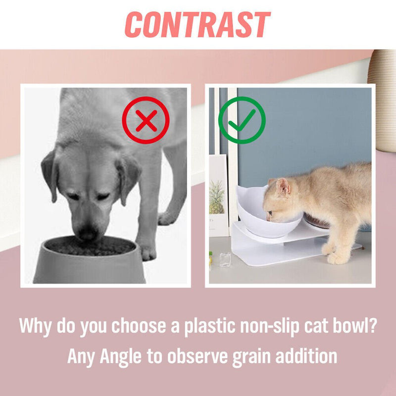 White Double Cat Bowl Pet Bowls Stand Dog Elevated Feeder Food Water Raised Lifted Payday Deals