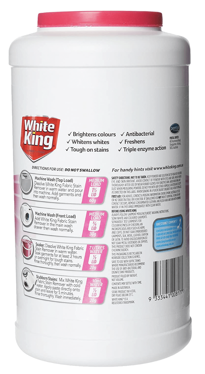 White King Fabric Stain Remover Triple Enzyme Action Safe On Colours 2kg Regular Payday Deals
