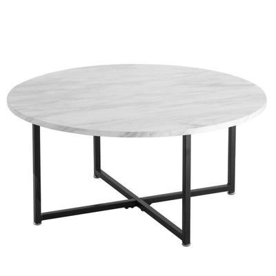White Marble Effect Round Coffee Table with Black Legs Payday Deals
