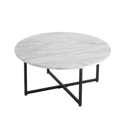 White Marble Effect Round Coffee Table with Black Legs Payday Deals