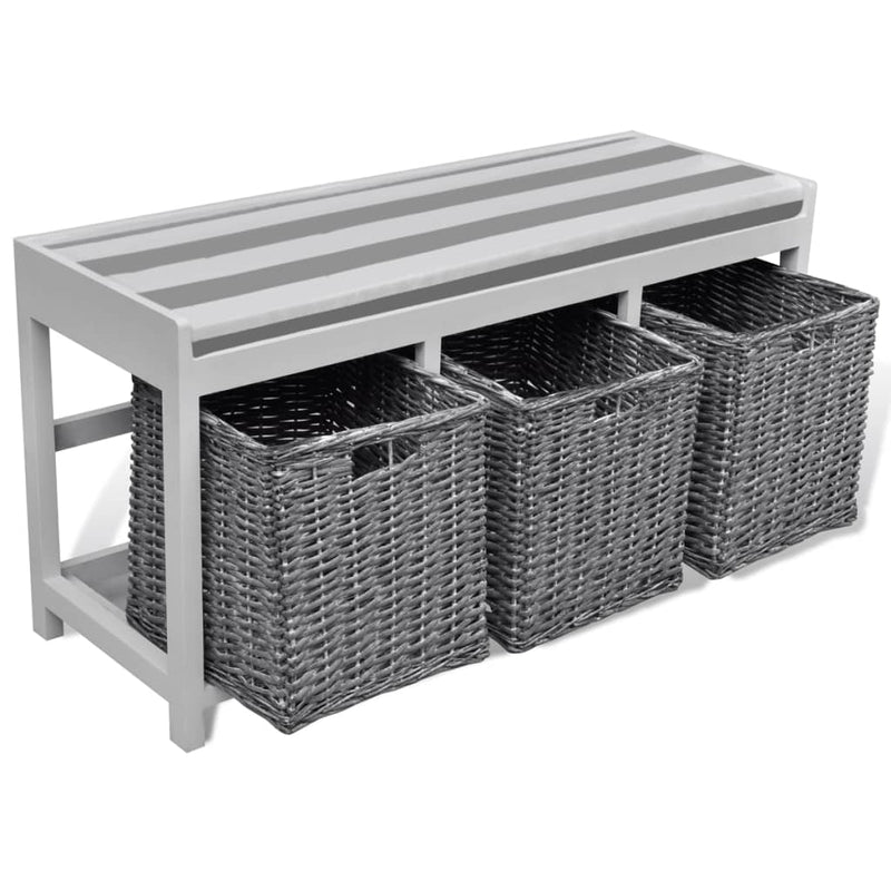 White Storage & Entryway Bench with Cushion Top 3 Basket Payday Deals