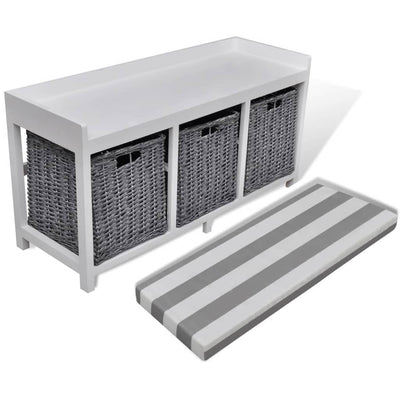 White Storage & Entryway Bench with Cushion Top 3 Basket Payday Deals
