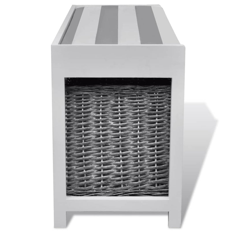 White Storage & Entryway Bench with Cushion Top 3 Basket Payday Deals