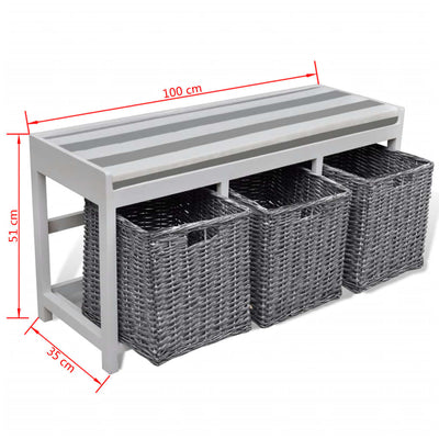 White Storage & Entryway Bench with Cushion Top 3 Basket Payday Deals
