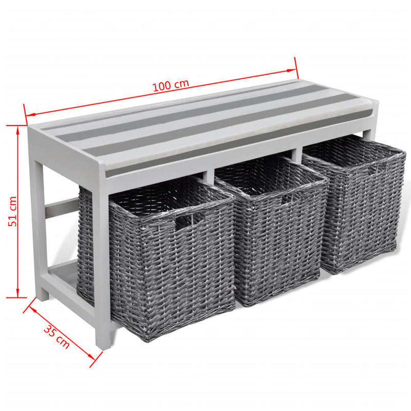 White Storage & Entryway Bench with Cushion Top 3 Basket Payday Deals