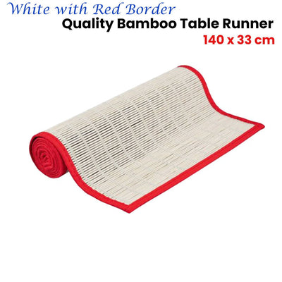 White with Red Border Bamboo Table Runner 140 x 33cm Payday Deals