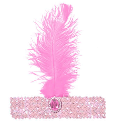 WIDE FLAPPER HEADBAND Feather Sequin Costume Gatsby Charleston Headpiece 1920s - Light Pink