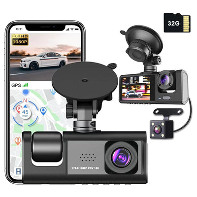 WIFI 3 Channels Dash Cam 1080P Full HD Car Dashcam Comes with Free 32GB Card Payday Deals