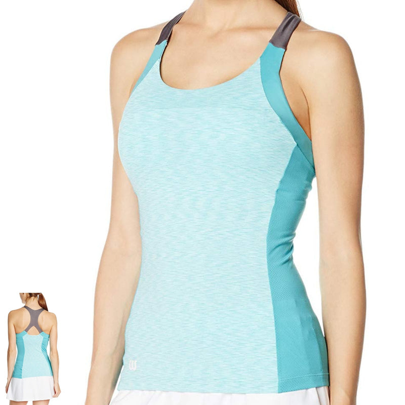 WILSON Womens Striated Racerbank Tank Top Tennis Gym - Dark Mint Ice Payday Deals