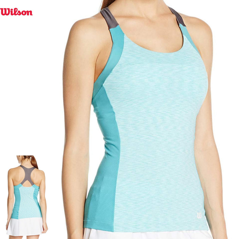 WILSON Womens Striated Racerbank Tank Top Tennis Gym - Dark Mint Ice Payday Deals