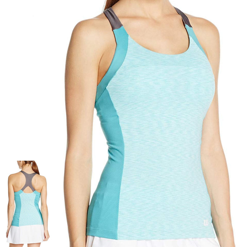 WILSON Womens Striated Racerbank Tank Top Tennis Gym - Dark Mint Ice Payday Deals