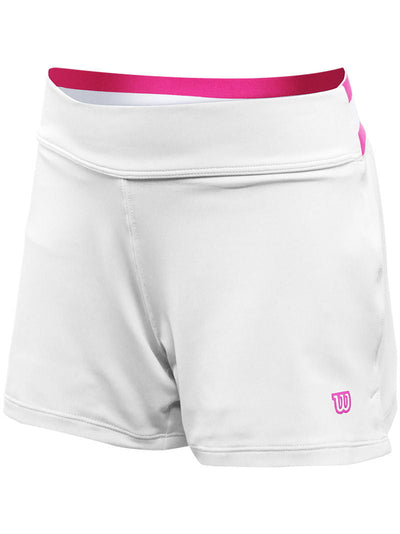 WILSON Womens Sweet Spot Tennis Shorts Performance Ladies - White/Hot Pink - L Payday Deals