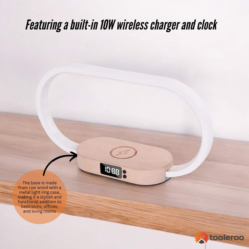 Wireless Charging Table Lamp - Bedside Office Dimmable Light With Clock Payday Deals