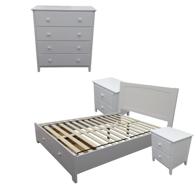 Wisteria 4pc Double Bed Suite Bedside Tallboy Bedroom Set Furniture Package -WHT