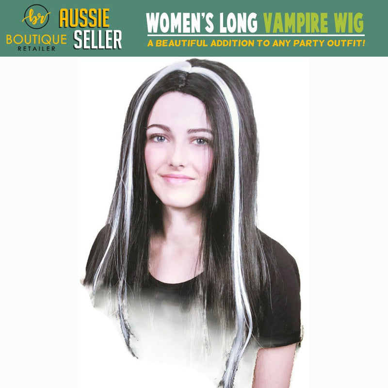 Womens VAMPIRE WIG Long Straight Wig Costume Party Hair Accessory Halloween - Black/White Payday Deals