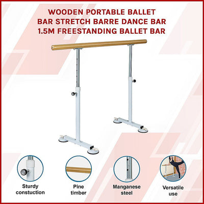 Wooden Portable Ballet Bar Stretch Barre Dance Bar 1.5M Freestanding Ballet Bar Payday Deals