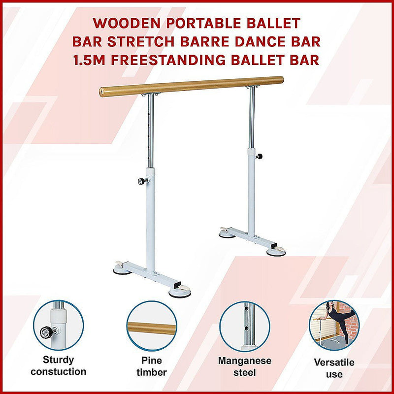 Wooden Portable Ballet Bar Stretch Barre Dance Bar 1.5M Freestanding Ballet Bar Payday Deals