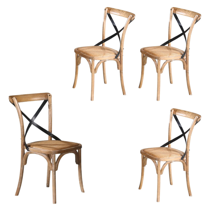 Woodland 4pc Set Dining Chair X-Back Birch Timber Wood Woven Seat Natural Payday Deals