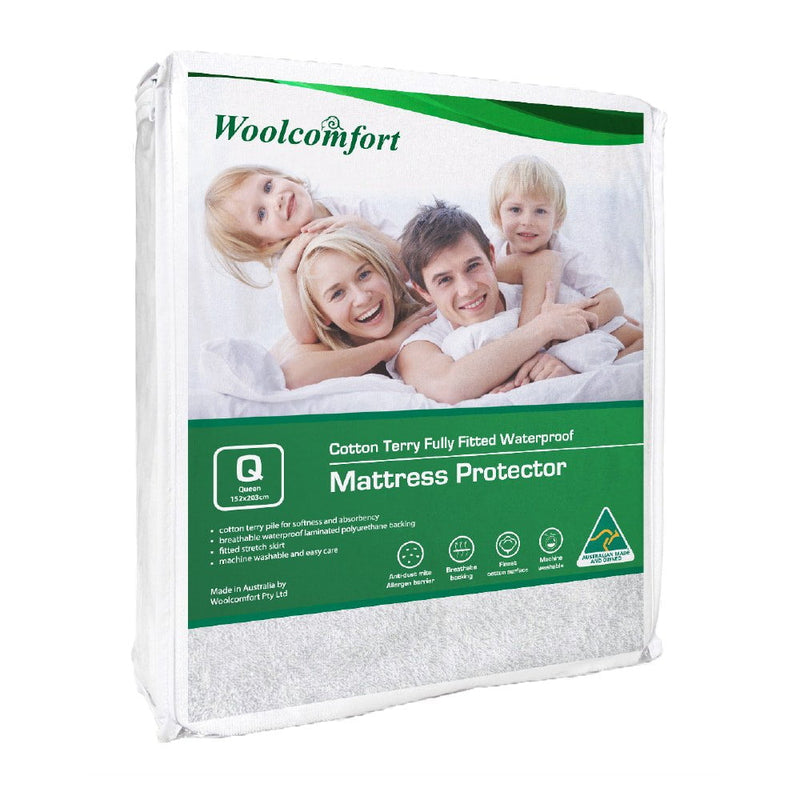 Woolcomfort Cotton Terry Fully Fitted Waterproof Mattress Protector Queen Size Payday Deals