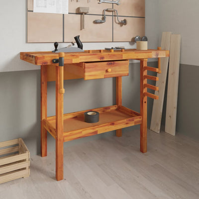 Workbench with Drawer and Vices 124x52x83 cm Solid Wood Acacia Payday Deals